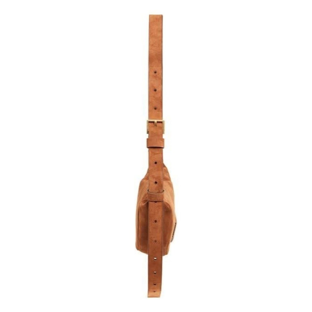 BNWT AllSaints Cognac Suede & Gold Hardware Shoulder Bag, Reg $299 - Picture 2 of 7
